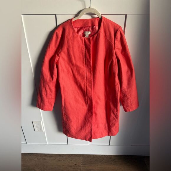 J. Crew Factory Collarless Coat Coral - Picture 2 of 8